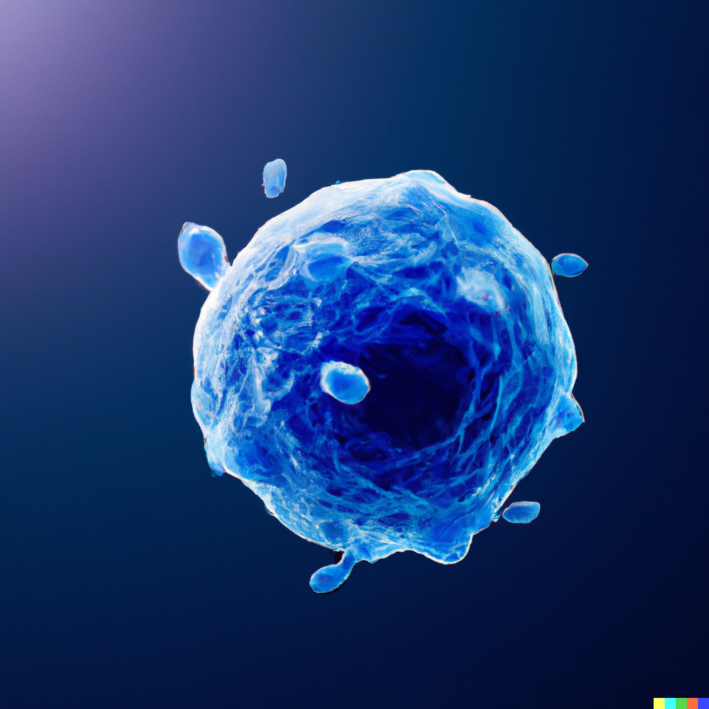 DALL·E 2023-08-16 16.59.19 - high resolution, microscopic image of a B cell with blue background, digital art