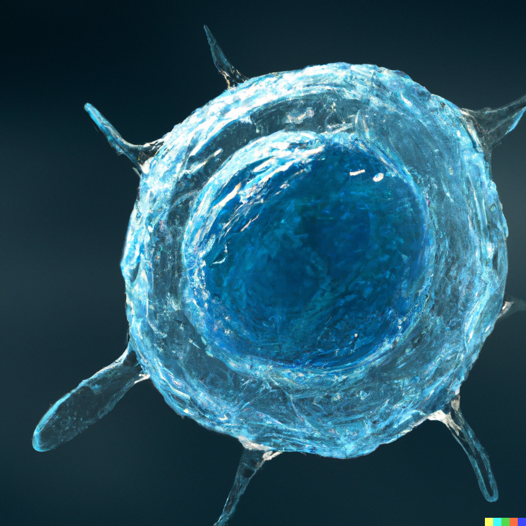 DALL·E 2023-08-16 16.59.47 - high resolution, microscopic image of a natural killer cell with blue background, digital art